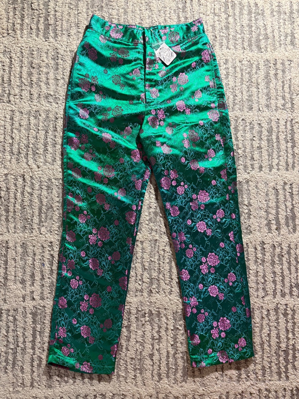 NWT Free people green satin Chinese straight leg pants size 4